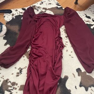 Elegant Burgundy Ruched Dress